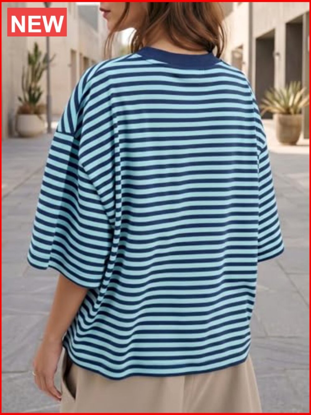 Oversized Striped Drop Shoulder Tee - Color Block Short Sleeve Crewneck Y2K Top - Picture 3 of 6